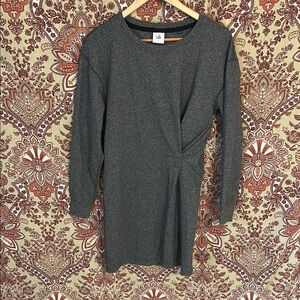 CABI #3650 L/S Put On Faux Wrap Sweatshirt Dress in Heather Gray